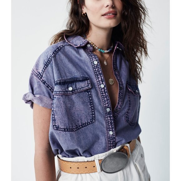 Free People Purple Button Down Shirt - Picture 5 of 8